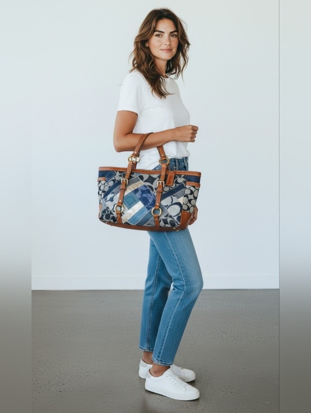 SALE! Coach Blue Denim Patchwork Leather Trim Shoulder Bag Like New